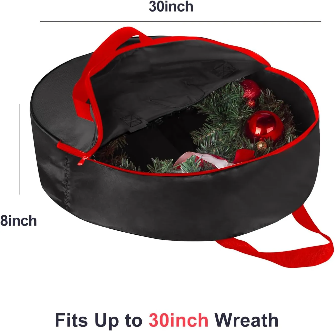 TQS Christmas Wreath Storage Bag 30inch -Large Christmas Wreath Storage Container-Durable Oxford Fabric, Dual Zippered, Easy to Slip The Wreath in & Out, Protect Wreath Garlands from Dust -Black