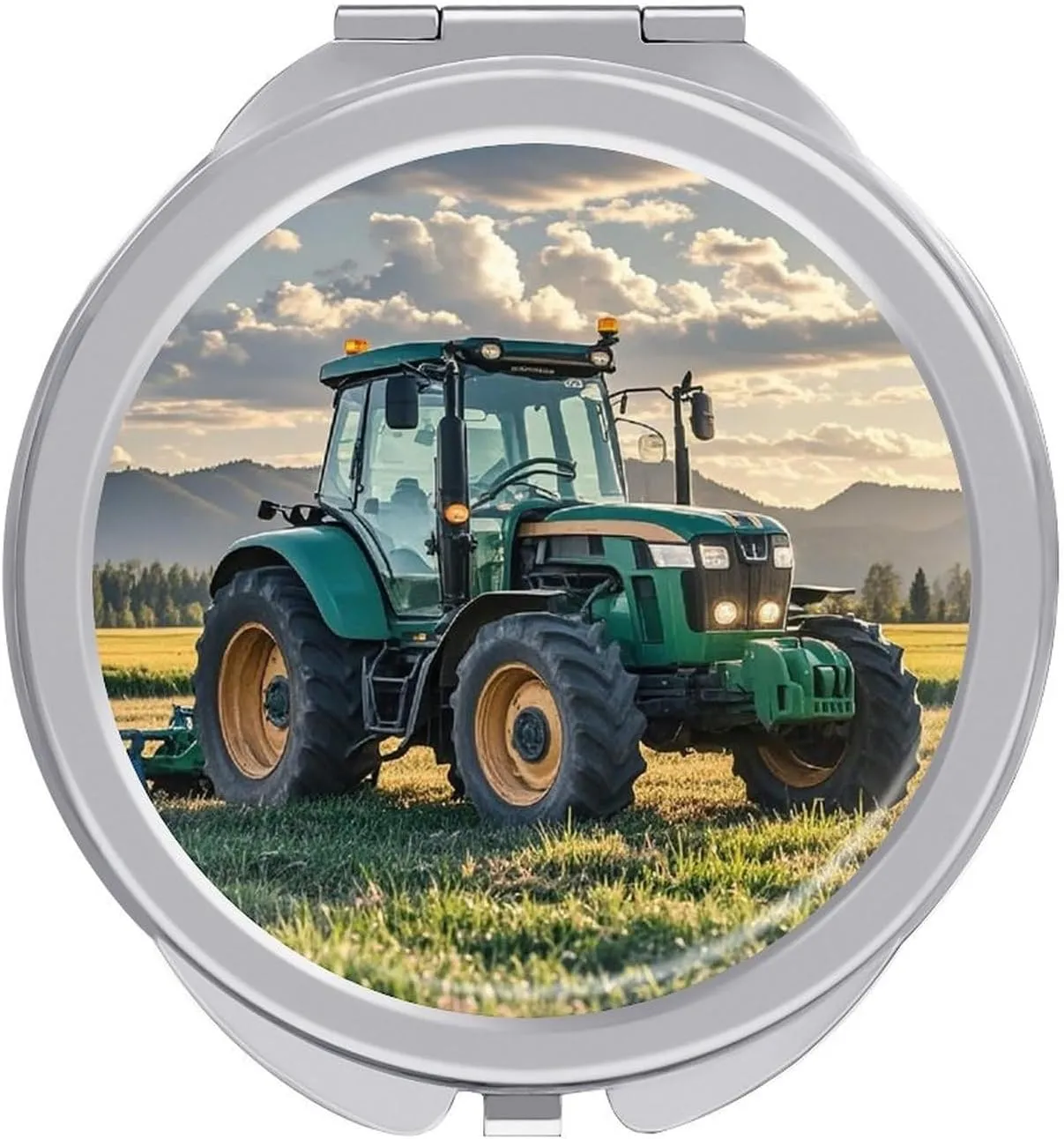Tractor Agriculture Tranquil Makeup Mirror 1x/2x Magnification of Beauty Mirror, 2-Sided Handheld Foldable Mirror for Purse Pocket Women Home Office Travel
