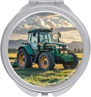 Tractor Agriculture Tranquil Makeup Mirror 1x/2x Magnification of Beauty Mirror, 2-Sided Handheld Foldable Mirror for Purse Pocket Women Home Office Travel