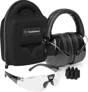 TradeSmart All-in-One Shooting Ear Protection - Comfort  NRR 28 Earmuffs, Glasses & Earplugs   Carry Case