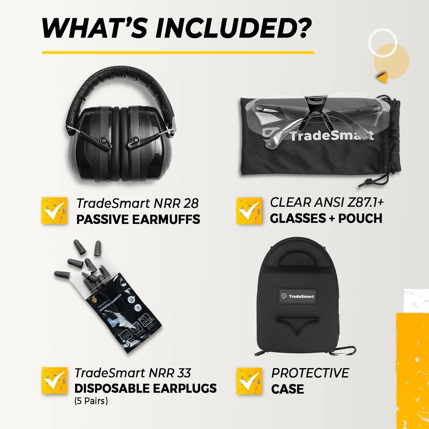 TradeSmart All-in-One Shooting Ear Protection - Comfort  NRR 28 Earmuffs, Glasses & Earplugs   Carry Case