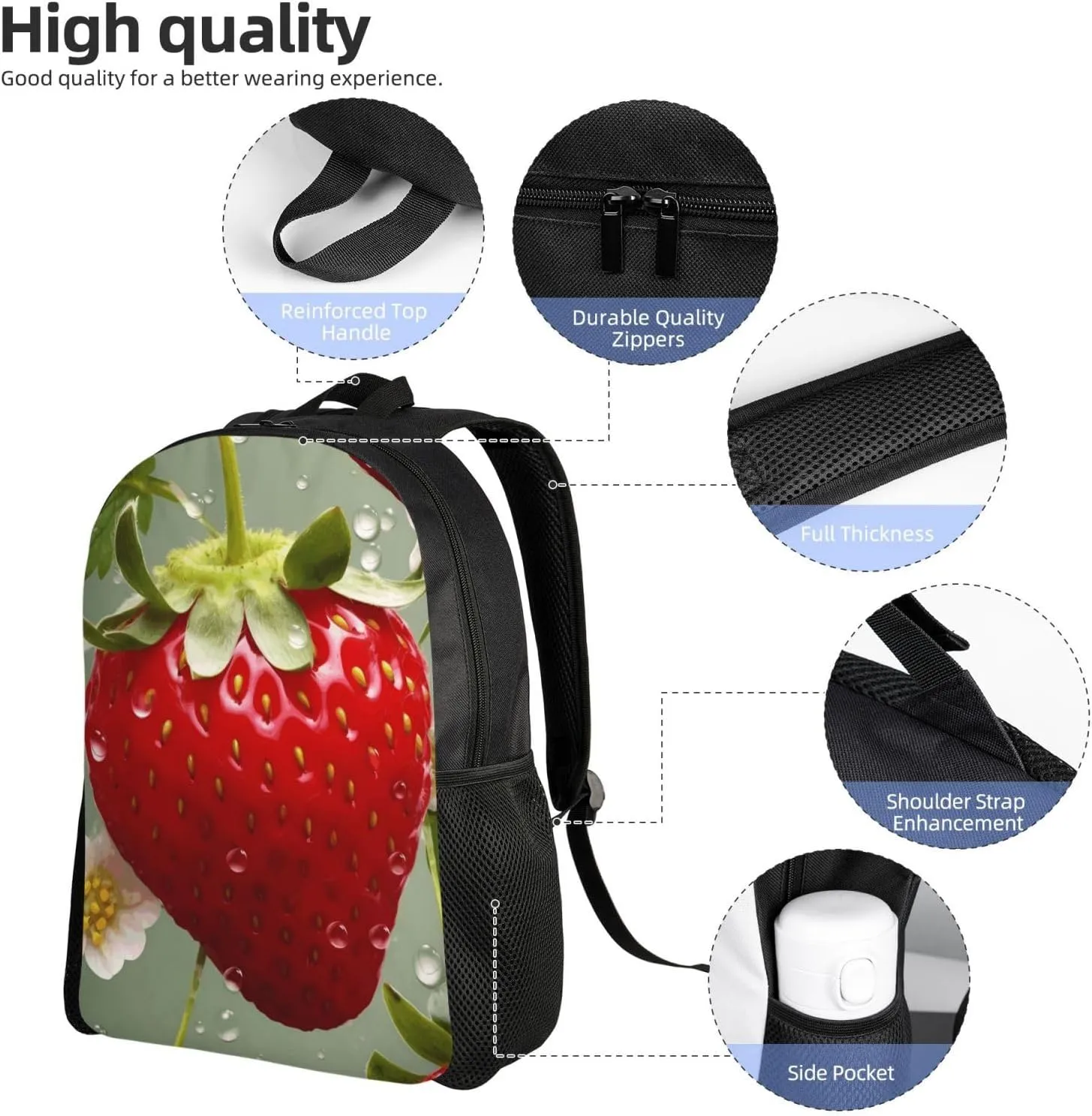 Travel Backpack for Women Men Lightweight 17 inch Laptop Bag Lovely Strawberry Backpack Casual Daypack