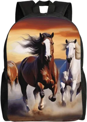 Travel Backpack for Women Men Lightweight 17 inch Laptop Bag Running Horses Backpack Casual Daypack