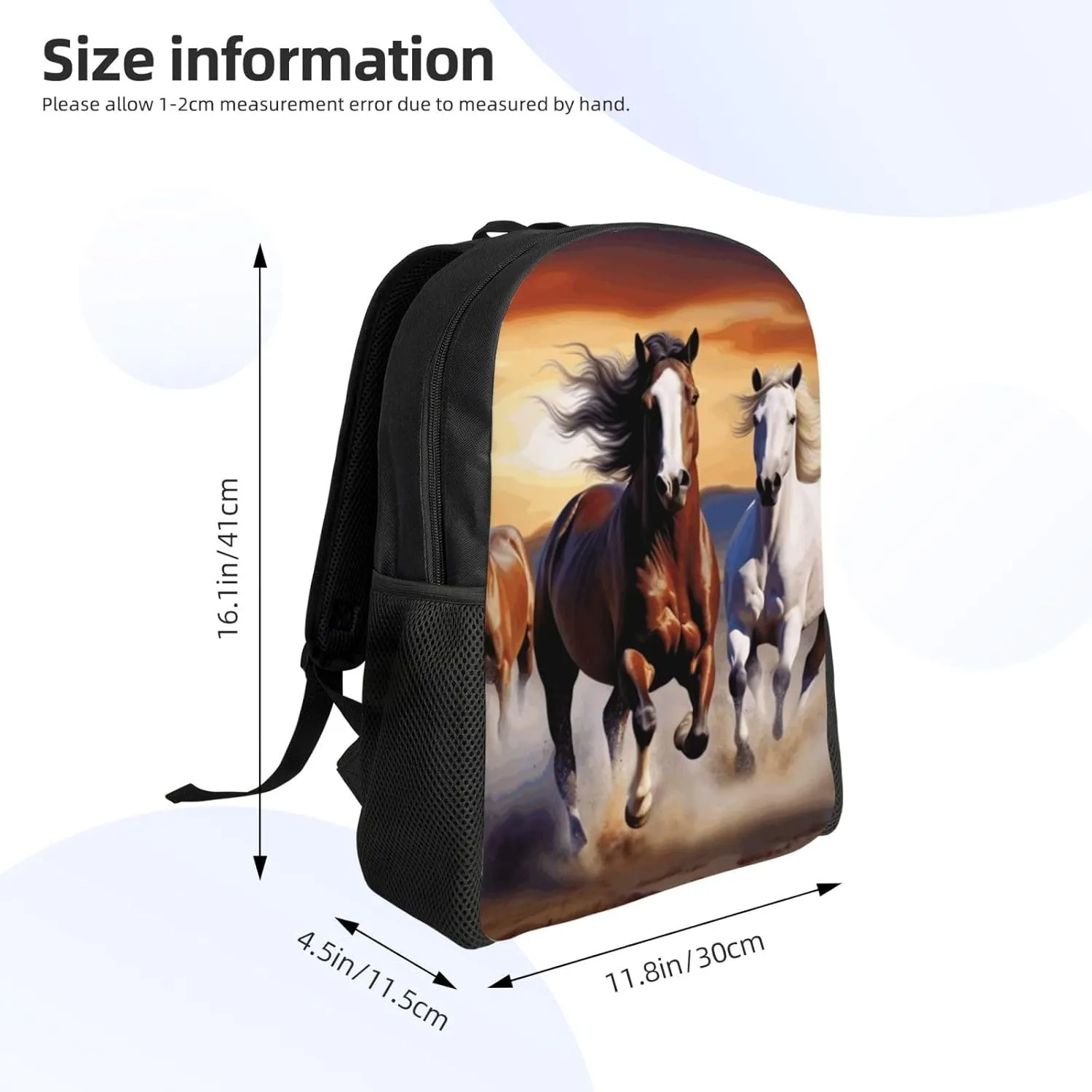 Travel Backpack for Women Men Lightweight 17 inch Laptop Bag Running Horses Backpack Casual Daypack