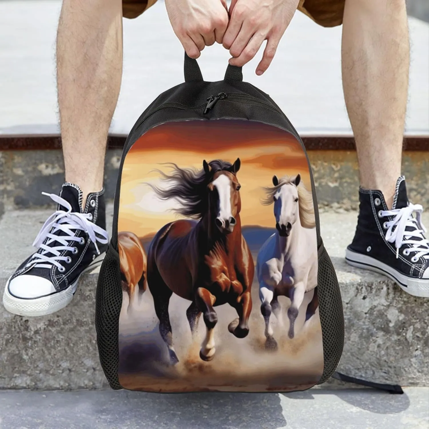 Travel Backpack for Women Men Lightweight 17 inch Laptop Bag Running Horses Backpack Casual Daypack