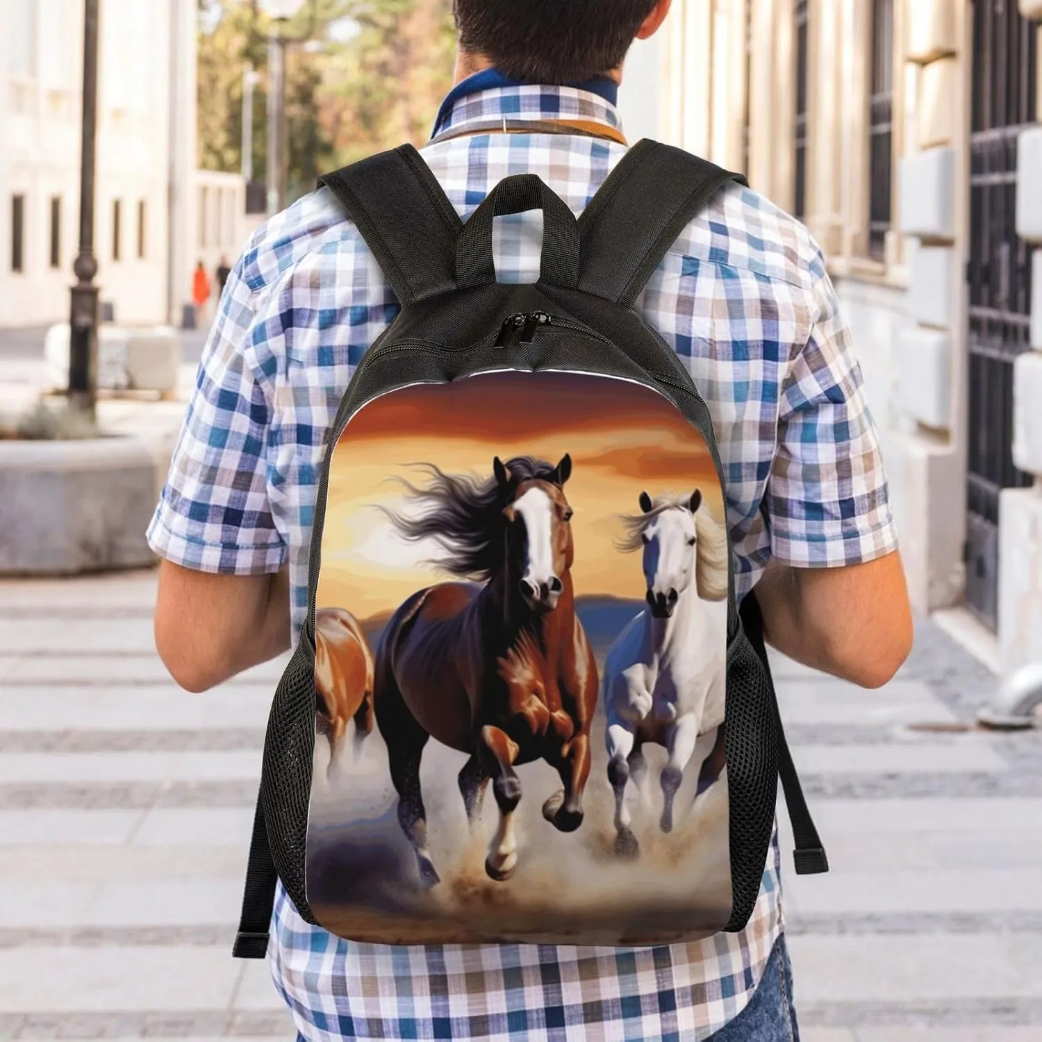Travel Backpack for Women Men Lightweight 17 inch Laptop Bag Running Horses Backpack Casual Daypack