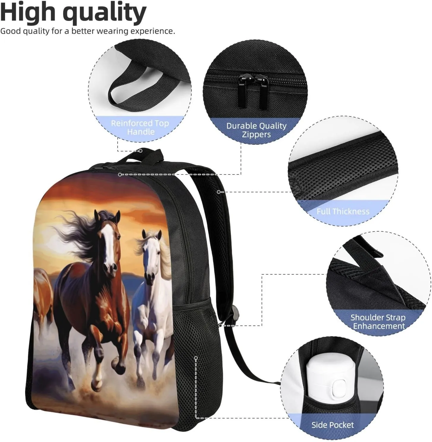 Travel Backpack for Women Men Lightweight 17 inch Laptop Bag Running Horses Backpack Casual Daypack
