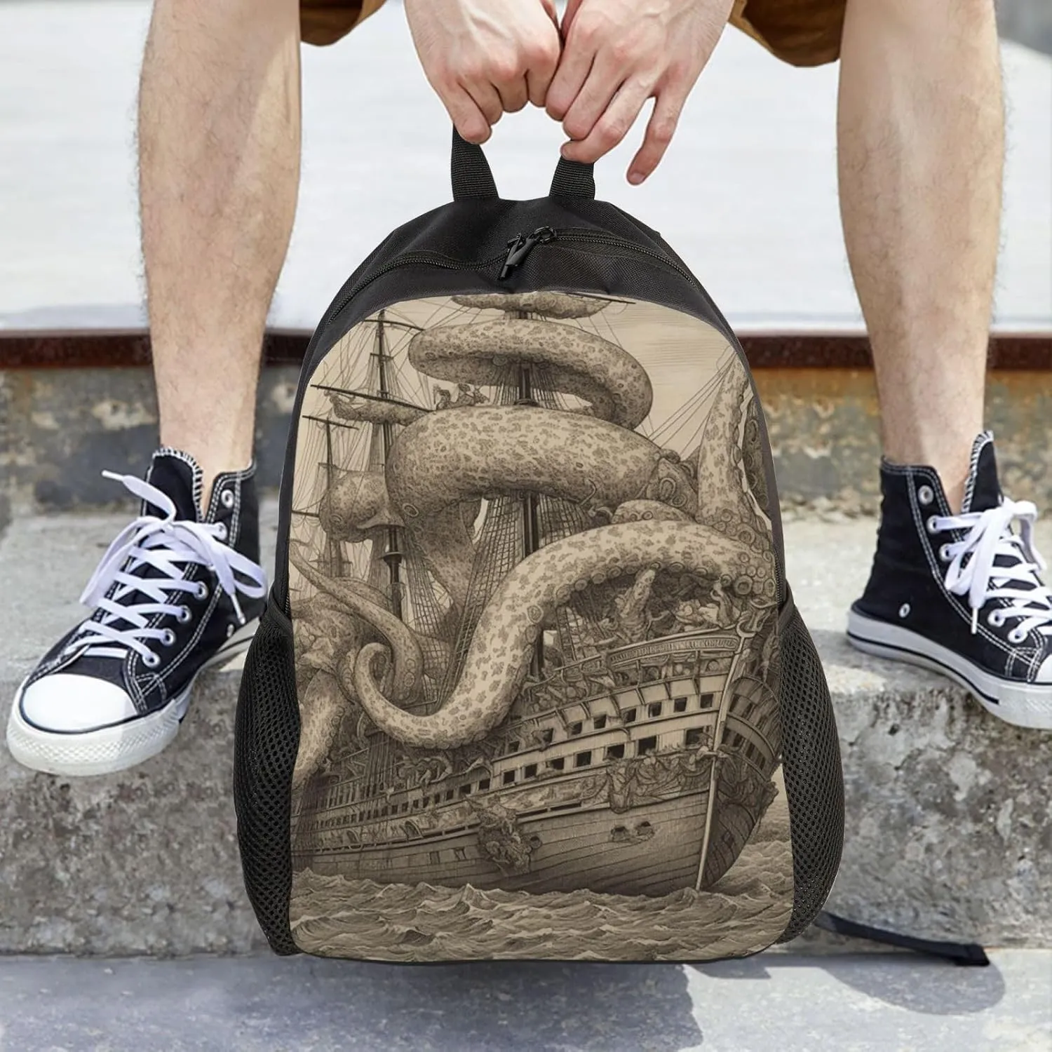 Travel Backpack for Women Men Lightweight 17 inch Laptop Bag Sailing Pirate Octopus Backpack Casual Daypack