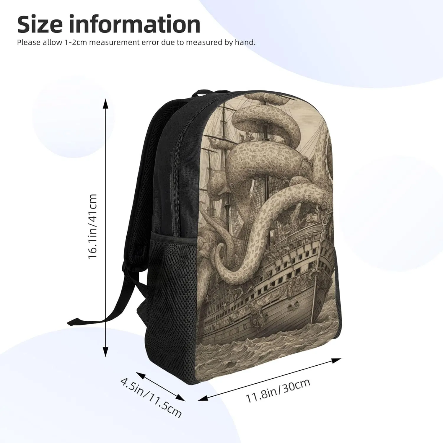 Travel Backpack for Women Men Lightweight 17 inch Laptop Bag Sailing Pirate Octopus Backpack Casual Daypack
