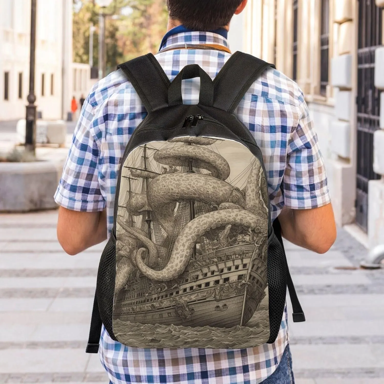 Travel Backpack for Women Men Lightweight 17 inch Laptop Bag Sailing Pirate Octopus Backpack Casual Daypack