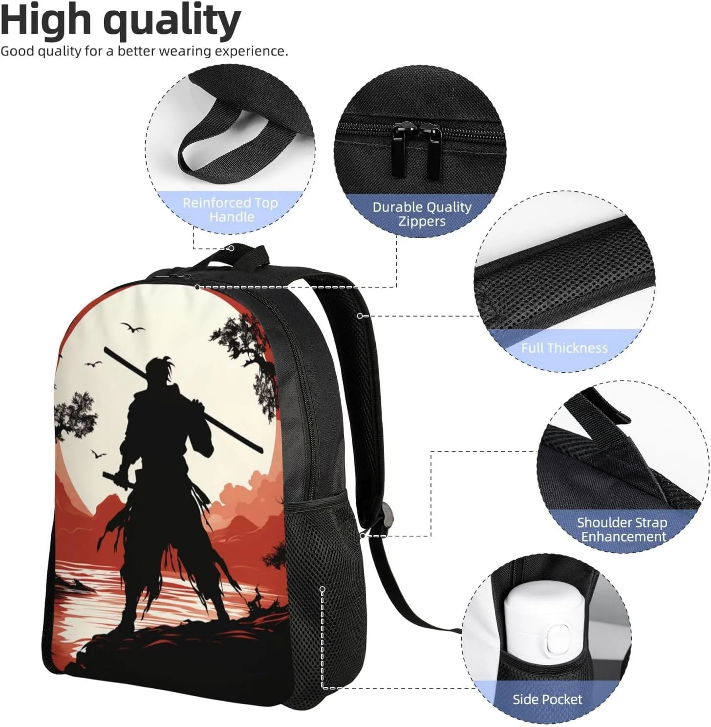 Travel Backpack for Women Men Lightweight 17 inch Laptop Bag Samurai Backpack Casual Daypack