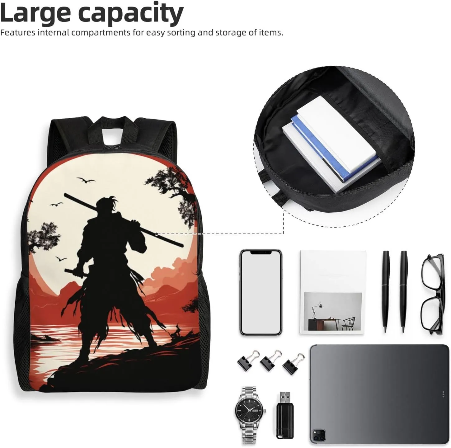 Travel Backpack for Women Men Lightweight 17 inch Laptop Bag Samurai Backpack Casual Daypack
