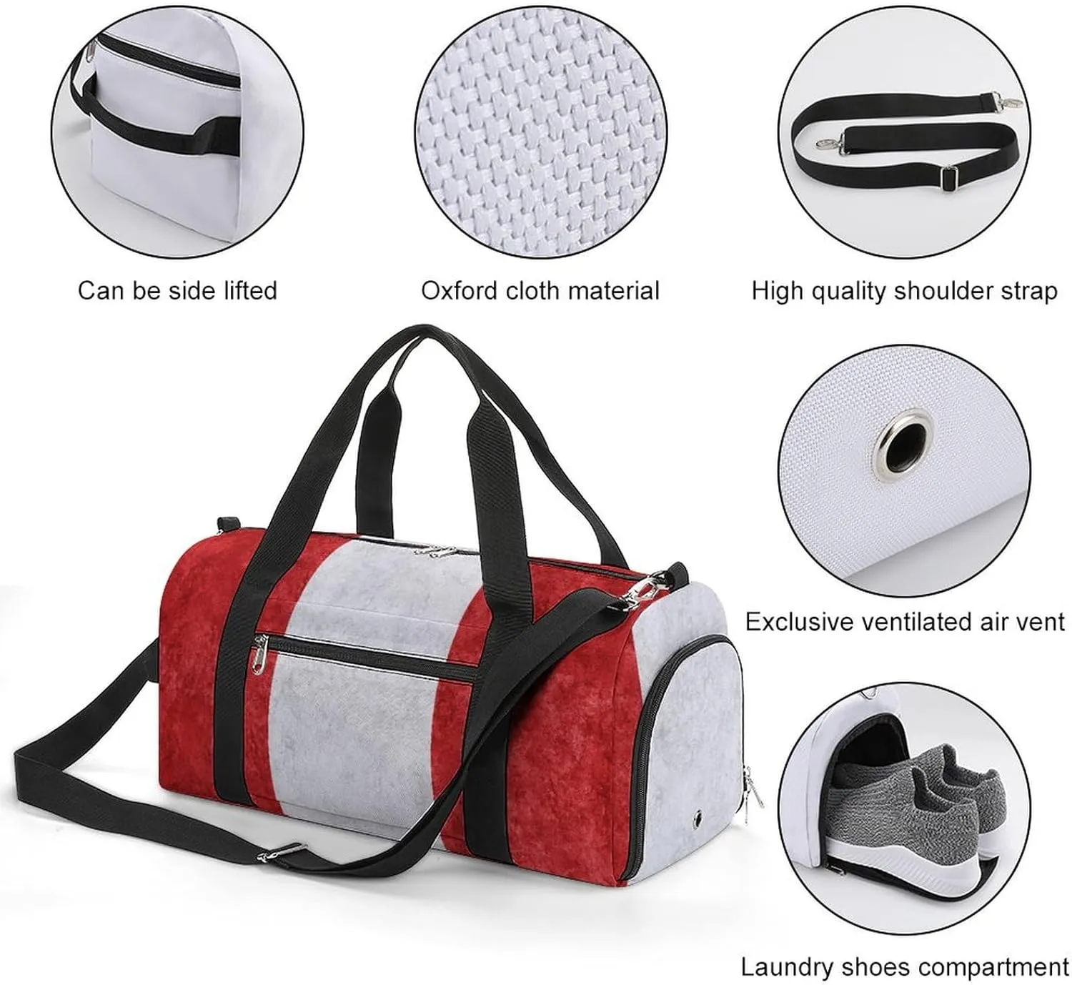 Travel Duffel Bag with Peru Flag Textured Shoe Compartment Waterproof Sports Gym