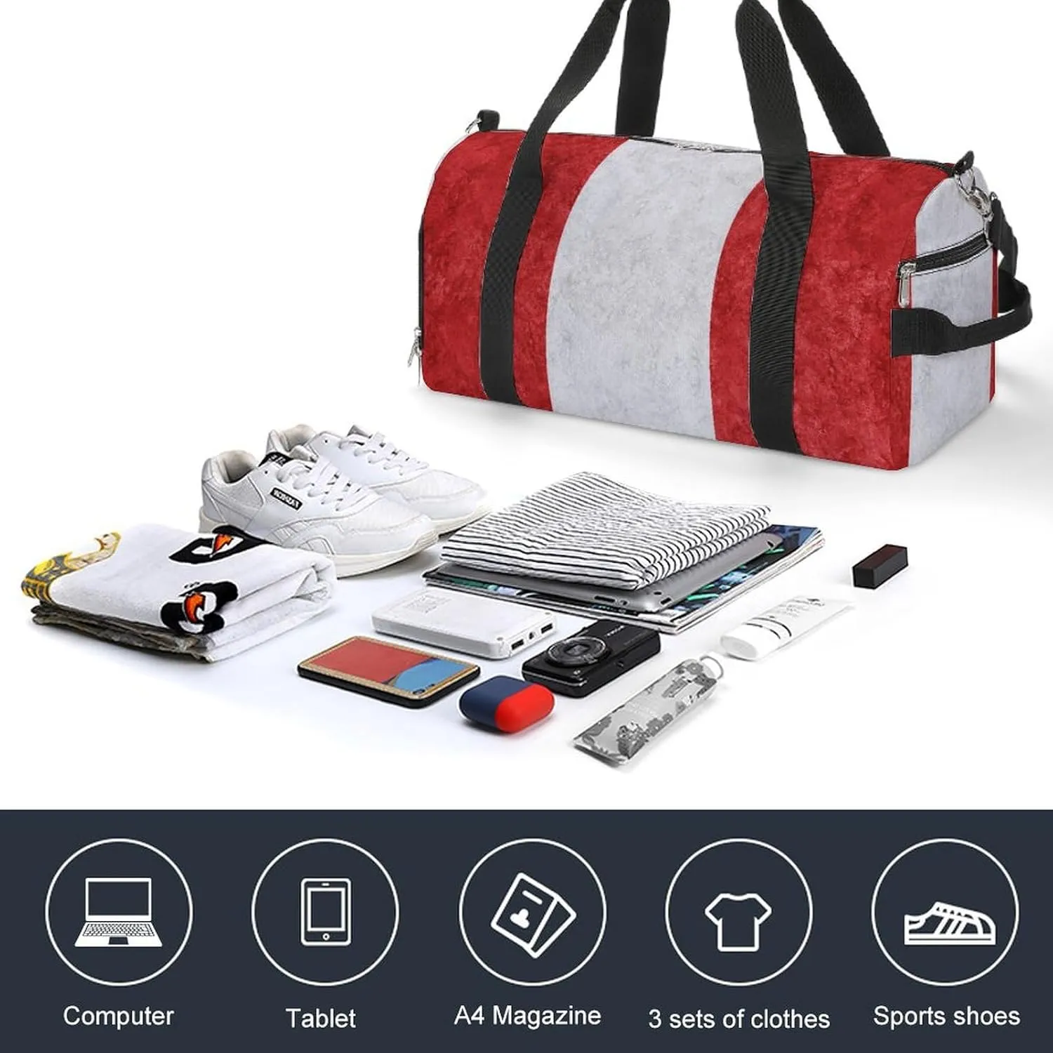 Travel Duffel Bag with Peru Flag Textured Shoe Compartment Waterproof Sports Gym