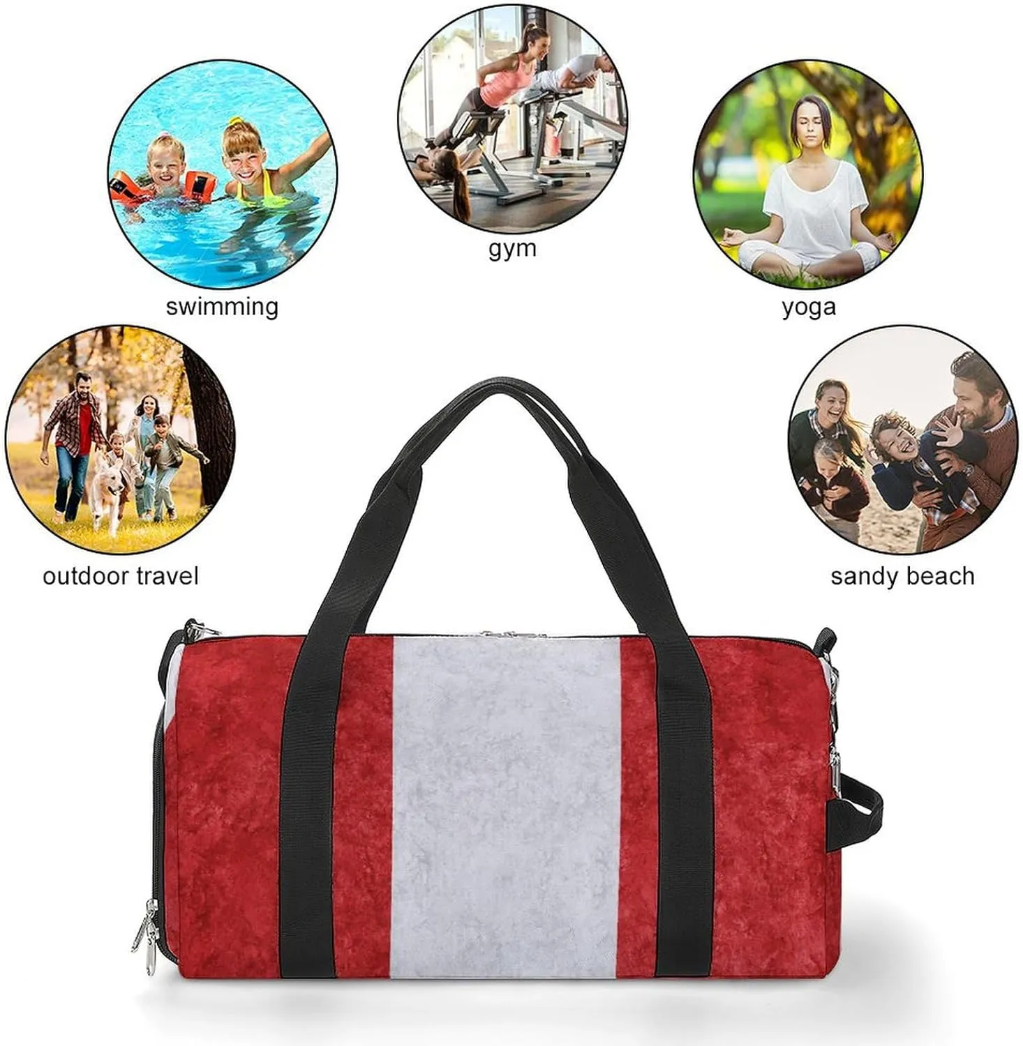 Travel Duffel Bag with Peru Flag Textured Shoe Compartment Waterproof Sports Gym