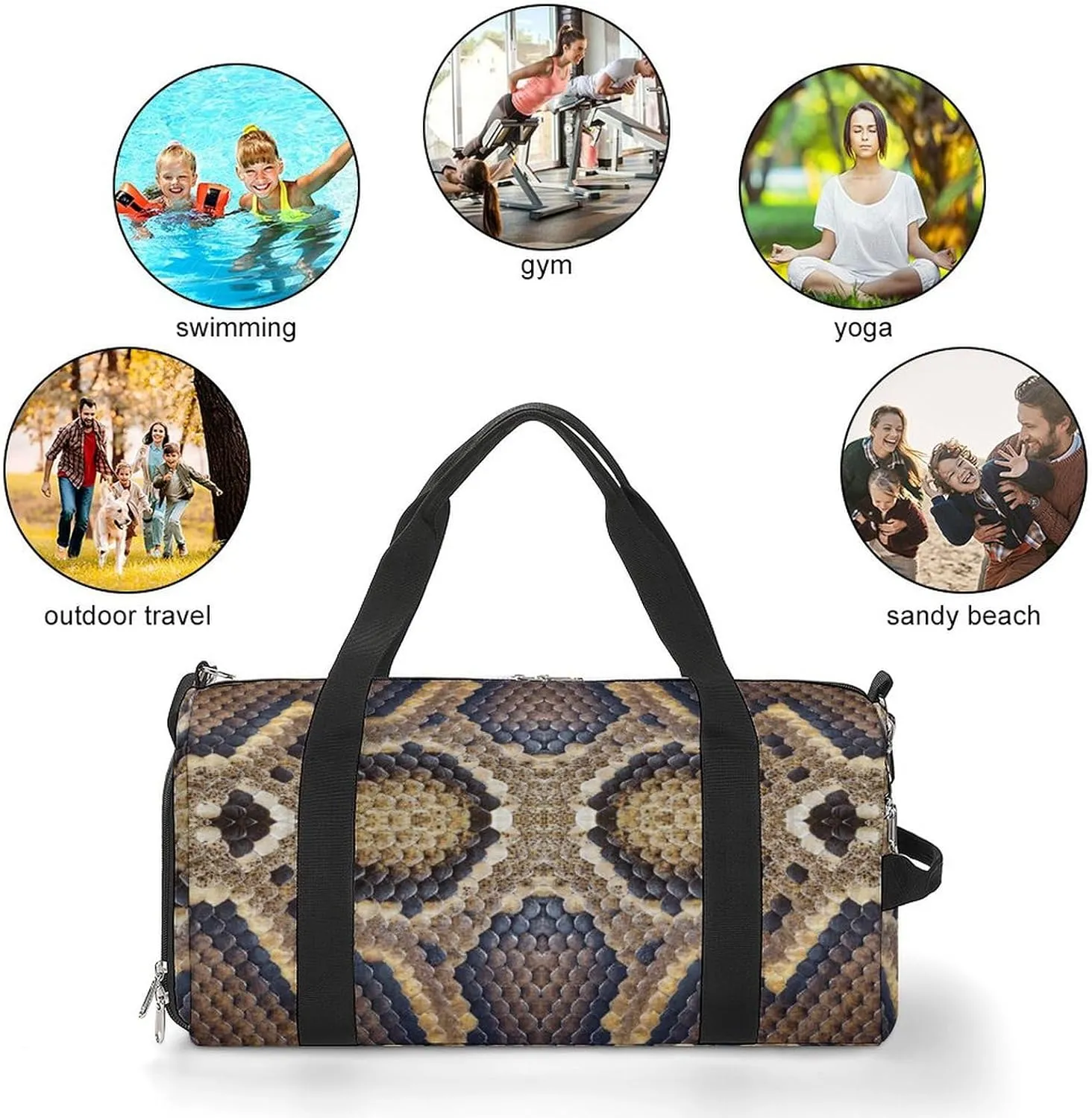 Travel Gym Bag with Textures Patterns Boa for Men Women Shoe Compartment Weekender