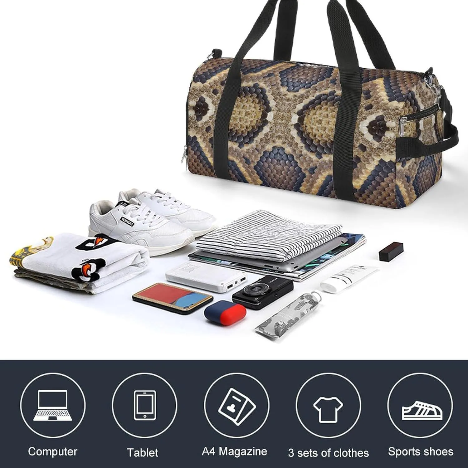 Travel Gym Bag with Textures Patterns Boa for Men Women Shoe Compartment Weekender