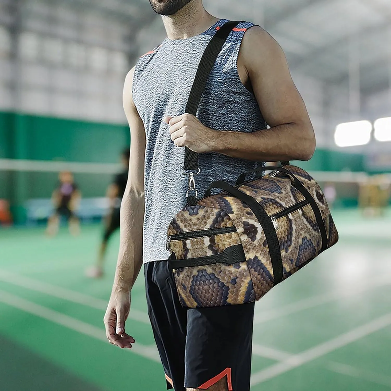 Travel Gym Bag with Textures Patterns Boa for Men Women Shoe Compartment Weekender