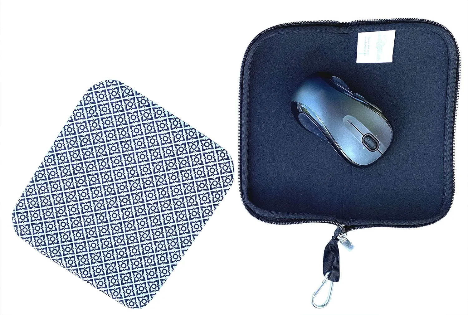 Travel Mouse Case Electronics Organizer Bag | Laptop Cord Cable Accessory Pouch with Extra Rolled Up Travel Mouse Pad | Pouch Also Unzips Flat Into Mouse Pad (Navy Floral)