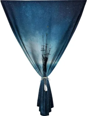 Travel Windows Blackout Curtain, Ocean Curtain Shades, Ghost Pirate Ship on Dark Sea with Starry Night Sky Print Adjustable Temporary Blackout Shades,59W x72L Inches, for Bathroom Living Room Bedroom