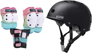 Triple Eight Saver Series Pad Set with Kneesavers, Elbowsavers, Wristsavers and OutdoorMaster Skateboard Cycling Helmet with Removable Liners