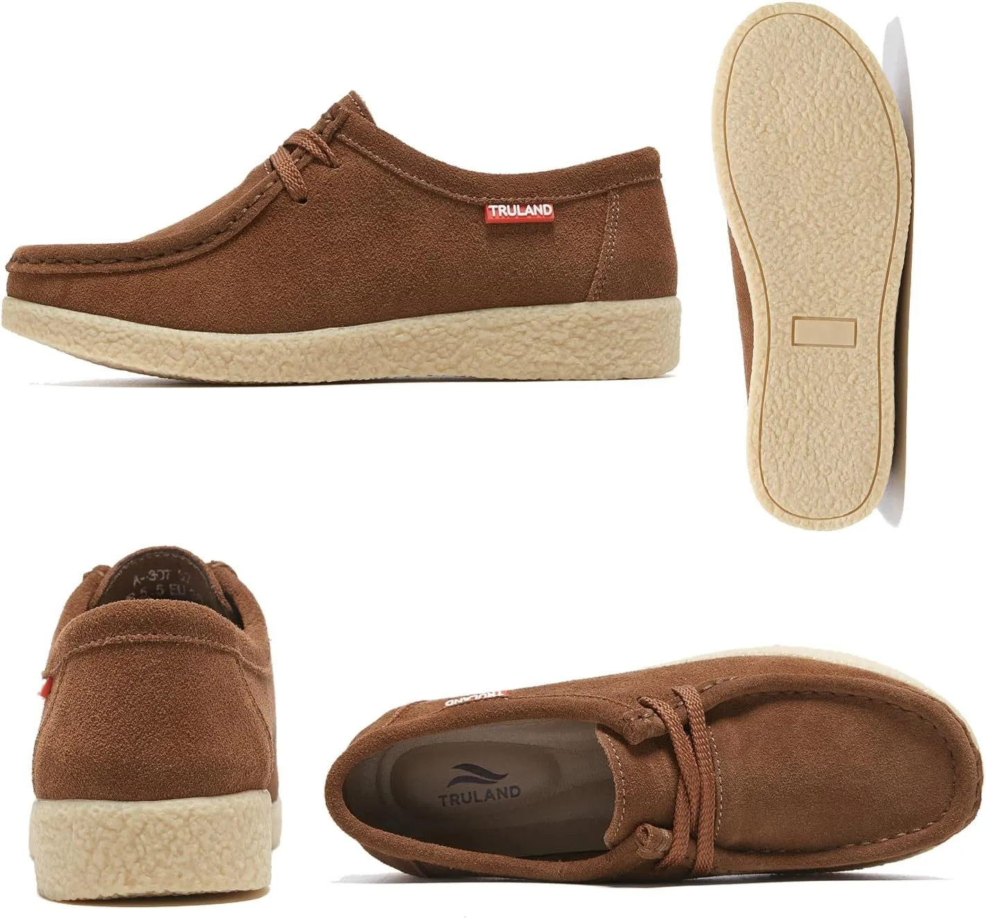TRULAND Leather Oxford Shoes for Women - Suede Lace Up Moc Toe Low Platform Flat Wallabees Shoes