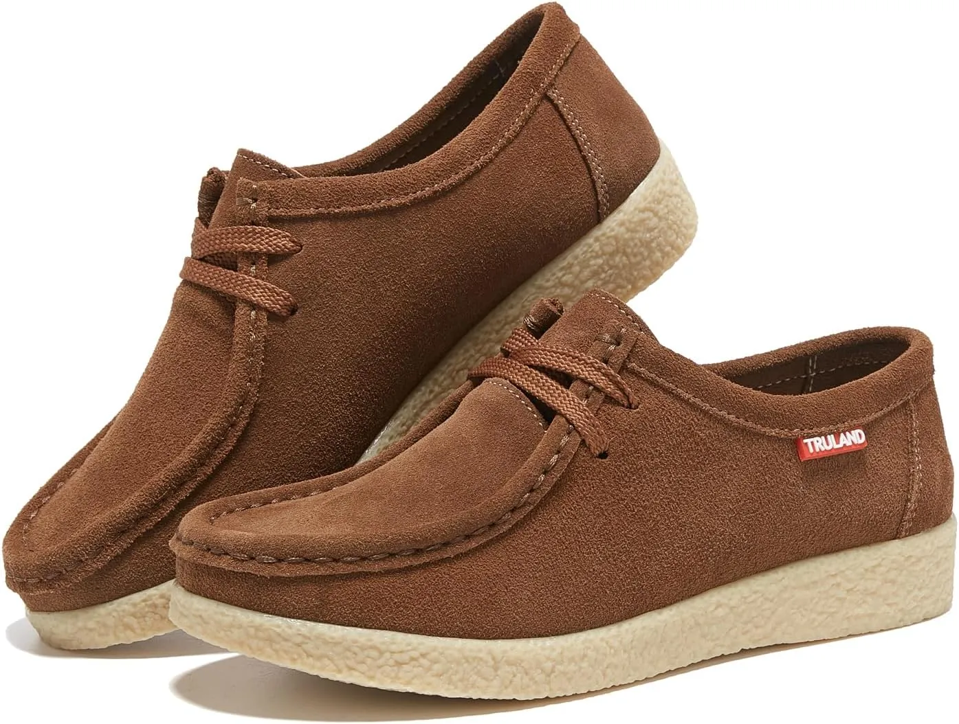 TRULAND Leather Oxford Shoes for Women - Suede Lace Up Moc Toe Low Platform Flat Wallabees Shoes