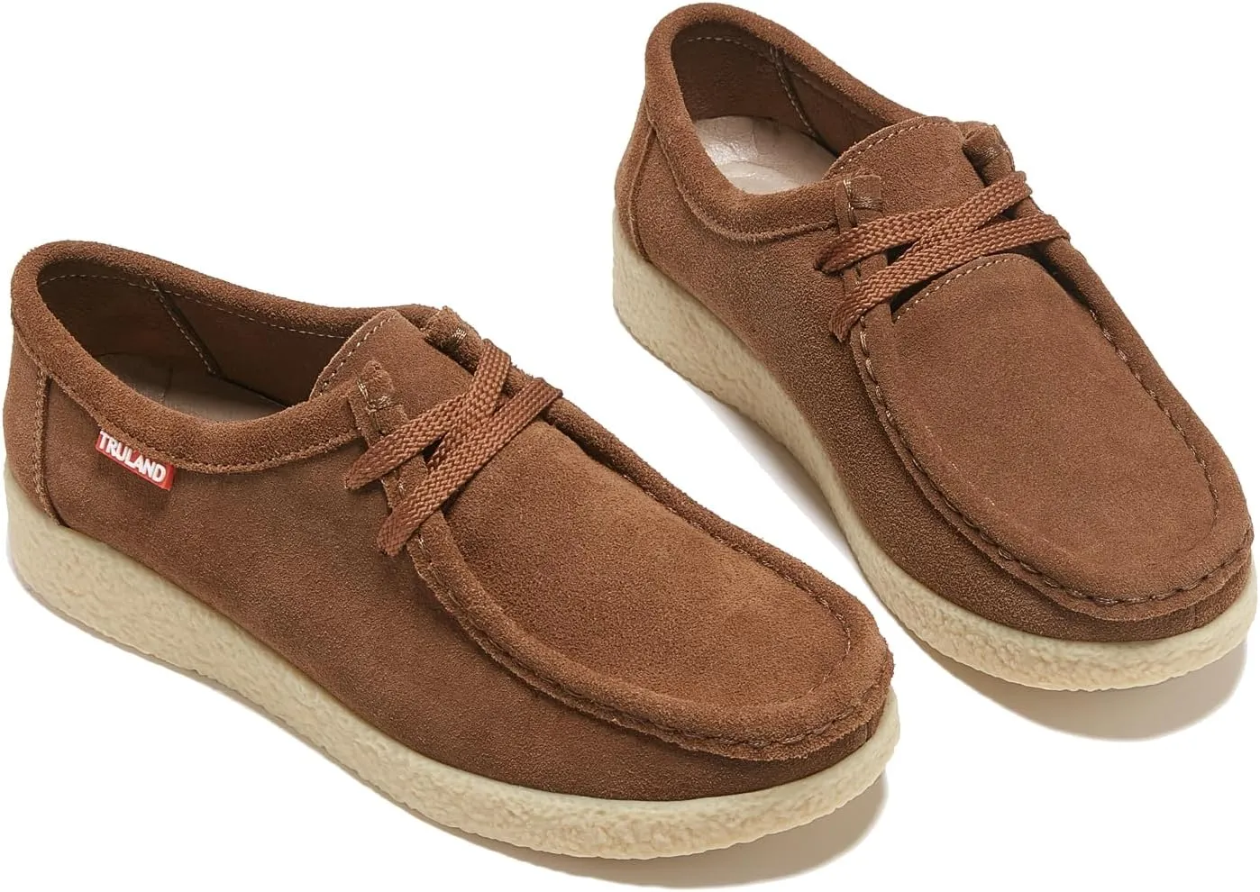 TRULAND Leather Oxford Shoes for Women - Suede Lace Up Moc Toe Low Platform Flat Wallabees Shoes