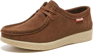 TRULAND Leather Oxford Shoes for Women - Suede Lace Up Moc Toe Low Platform Flat Wallabees Shoes