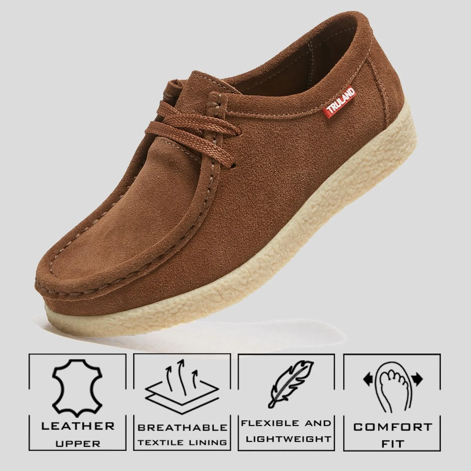 TRULAND Leather Oxford Shoes for Women - Suede Lace Up Moc Toe Low Platform Flat Wallabees Shoes