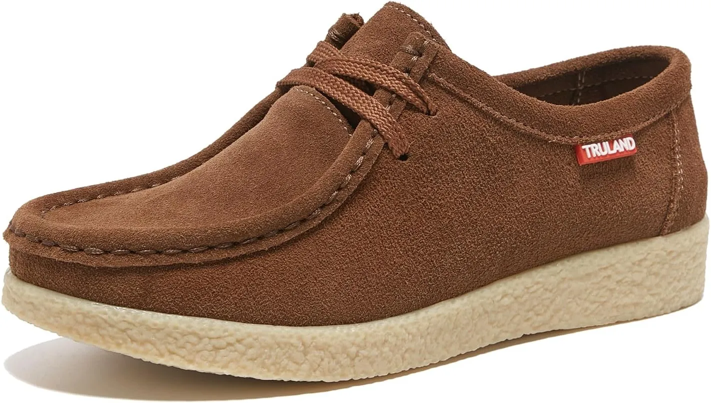 TRULAND Leather Oxford Shoes for Women - Suede Lace Up Moc Toe Low Platform Flat Wallabees Shoes