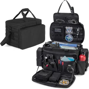 Trunab Patrol Bag Police Gear Bag Car Front Seat Organizer for Law Enforcement Military Duty Bag with 15.6” Laptop Sleeve, Cups Holder, MOLLE Strips, Fits Vehicle Passenger Seat
