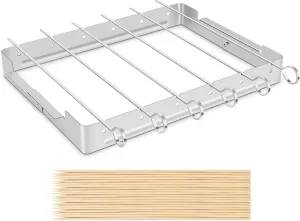 Unicook Upgraded Stainless Steel BBQ Shish Kabob Set, Large Foldable Grill Rack with 6pcs 13.5"L Barbecue Skewer, Keeps Kabobs from Sticking to the Grill Grate, 50pcs Bamboo Skewers as Bonus