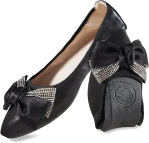 Unifizz Women's Ballet Flats Soft Pointed Toe Rhinestone Wedding Ballerina Shoes Foldable Sparkly Comfort Slip on Flat Shoes for Women