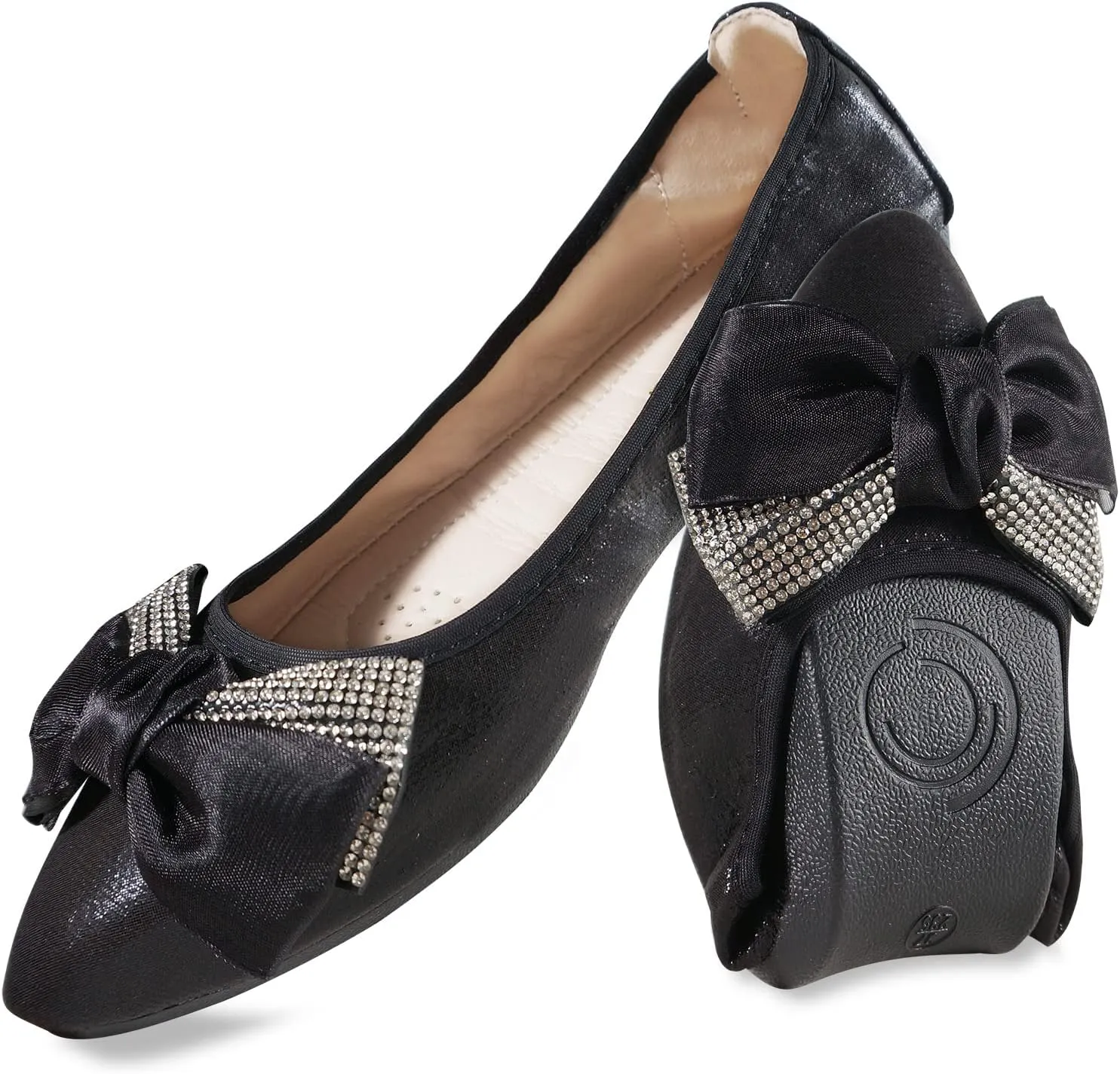 Unifizz Women's Ballet Flats Soft Pointed Toe Rhinestone Wedding Ballerina Shoes Foldable Sparkly Comfort Slip on Flat Shoes for Women
