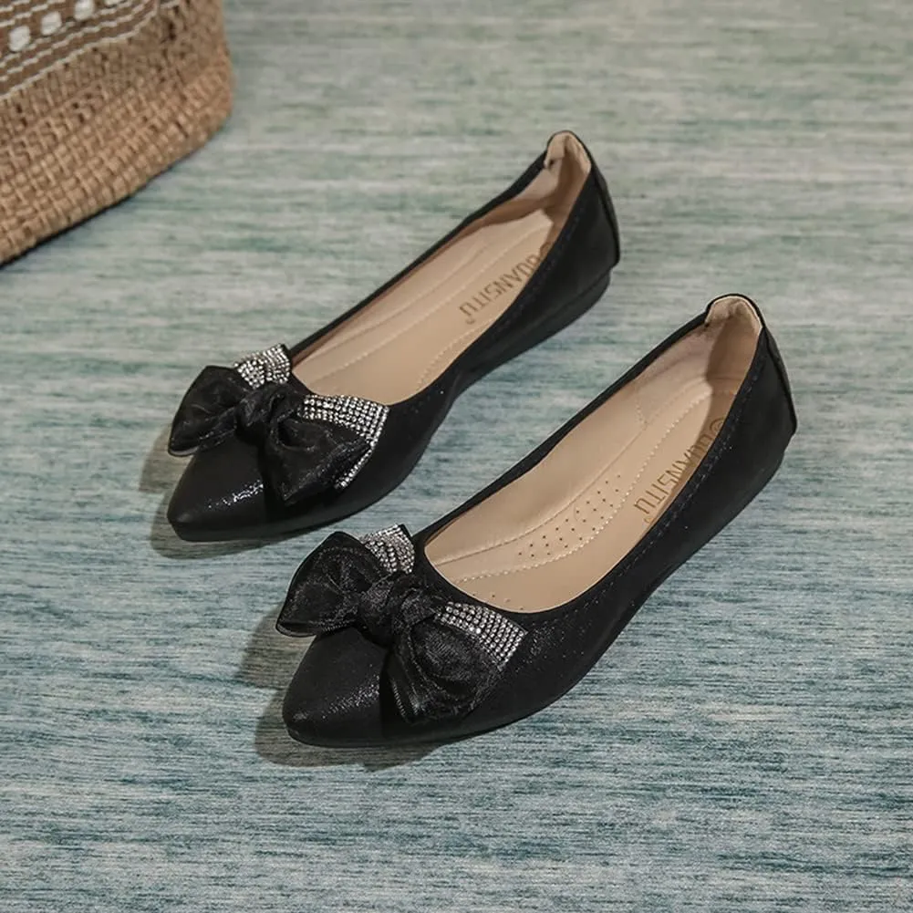 Unifizz Women's Ballet Flats Soft Pointed Toe Rhinestone Wedding Ballerina Shoes Foldable Sparkly Comfort Slip on Flat Shoes for Women