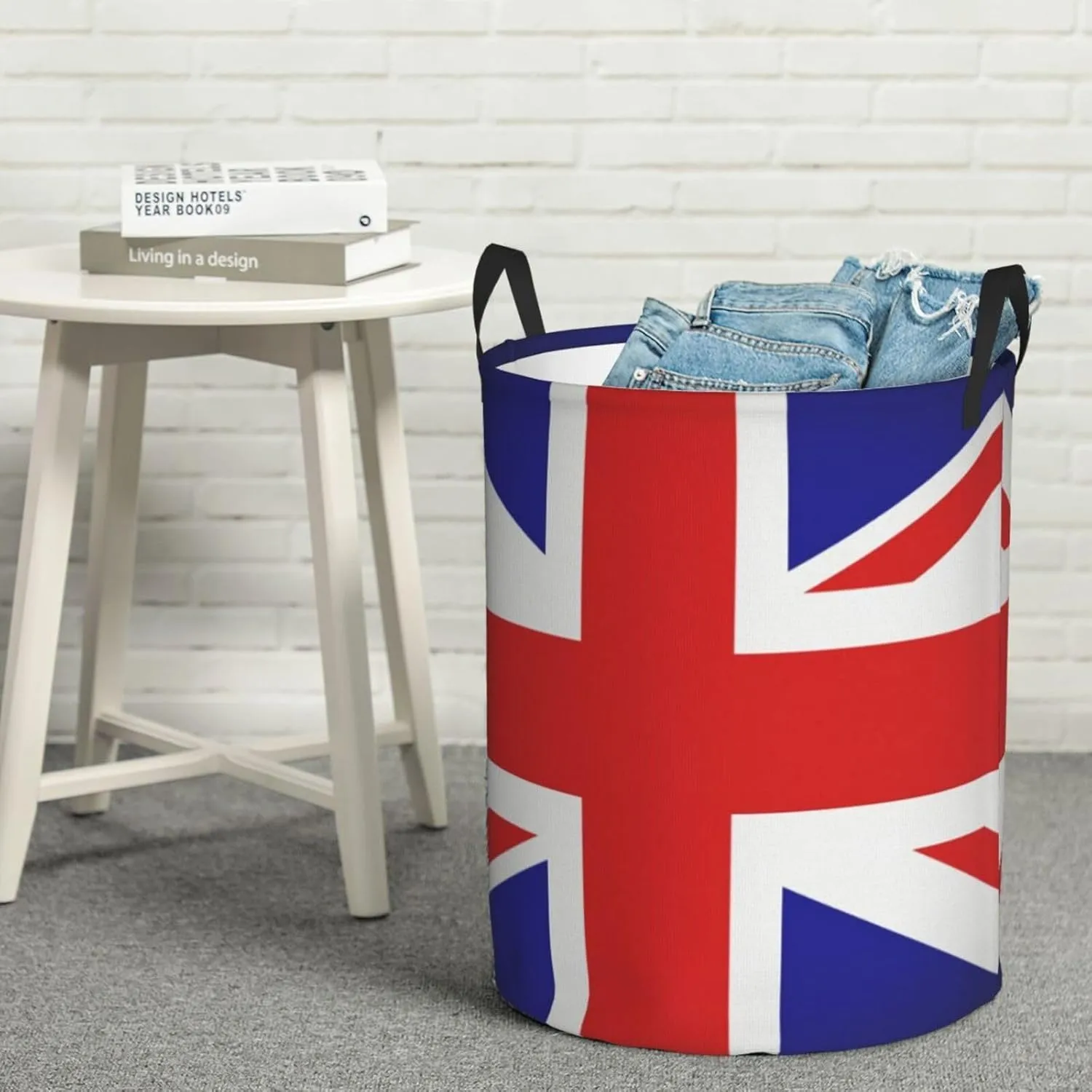 United Kingdom Flag Union Jack Laundry Hamper with Durable Handle Waterproof Foldable Laundry Basket Round Storage Basket Dirty Clothes Bag for Kids Bathroom Bedroom Dorm