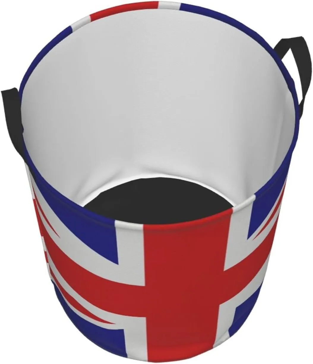 United Kingdom Flag Union Jack Laundry Hamper with Durable Handle Waterproof Foldable Laundry Basket Round Storage Basket Dirty Clothes Bag for Kids Bathroom Bedroom Dorm