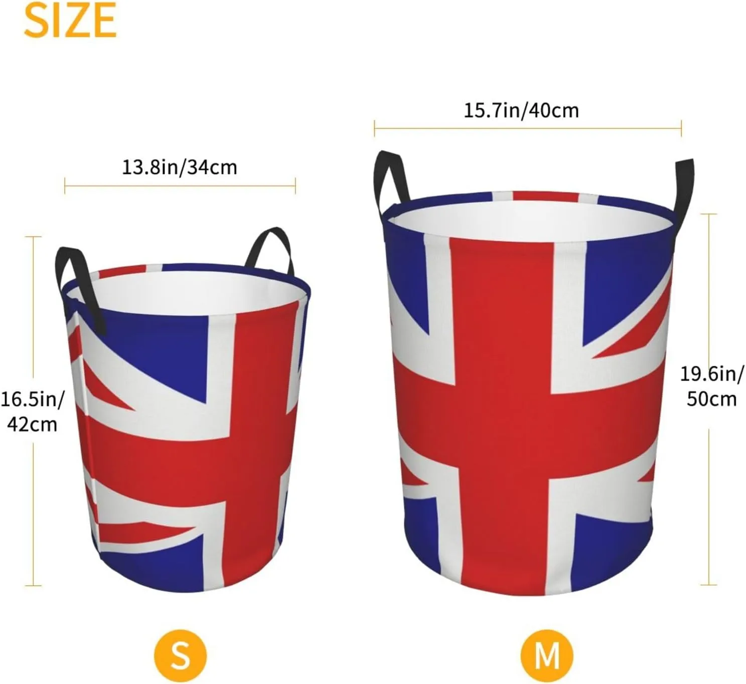 United Kingdom Flag Union Jack Laundry Hamper with Durable Handle Waterproof Foldable Laundry Basket Round Storage Basket Dirty Clothes Bag for Kids Bathroom Bedroom Dorm