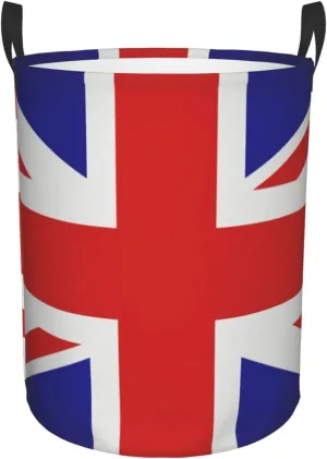 United Kingdom Flag Union Jack Laundry Hamper with Durable Handle Waterproof Foldable Laundry Basket Round Storage Basket Dirty Clothes Bag for Kids Bathroom Bedroom Dorm
