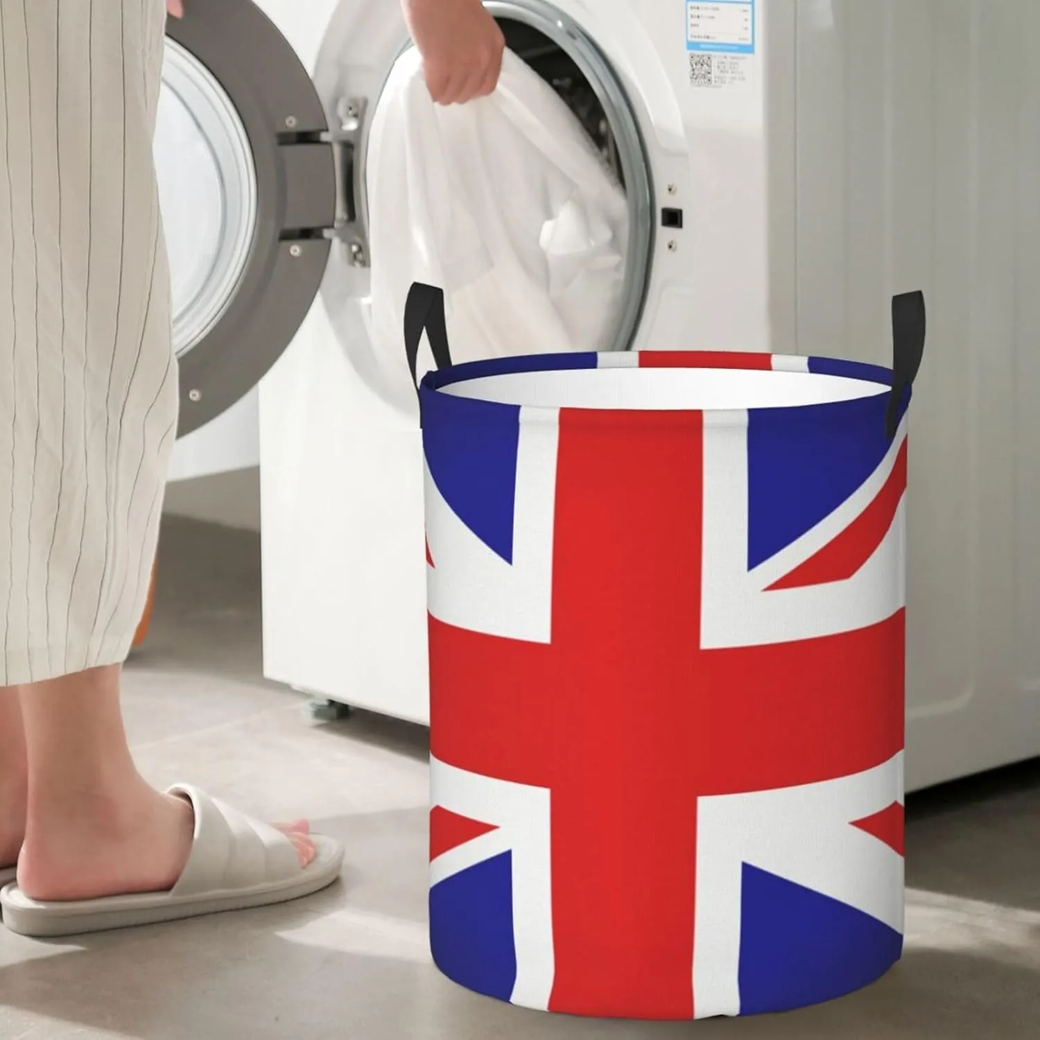 United Kingdom Flag Union Jack Laundry Hamper with Durable Handle Waterproof Foldable Laundry Basket Round Storage Basket Dirty Clothes Bag for Kids Bathroom Bedroom Dorm