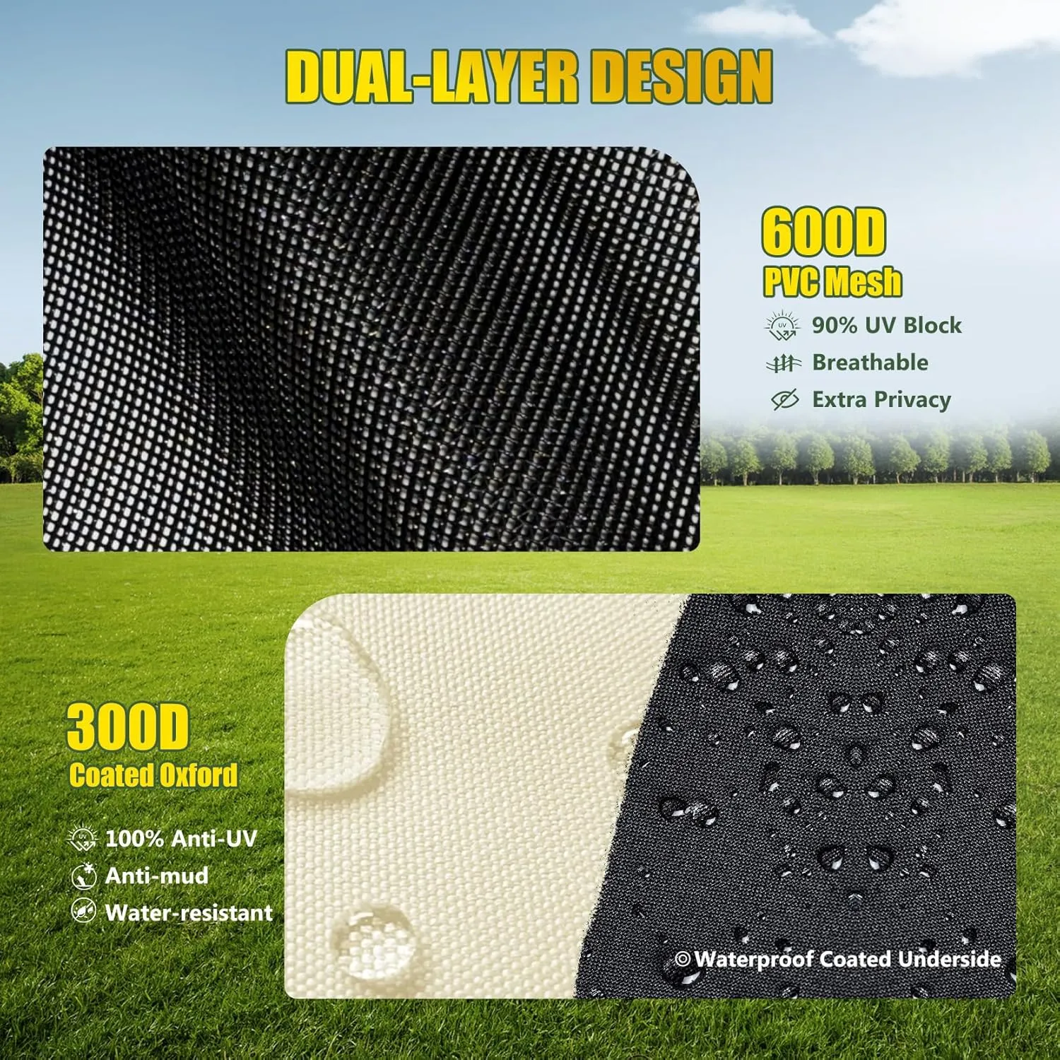 Upgraded RV Awning Sun Shade Screen with Privacy Curtain | UV Protection & Waterproof Polyester Fabric | Easy Installation for Campers, Trailers, Motorhomes (Beige, 8'X13'3'' for 14 ft Awning)