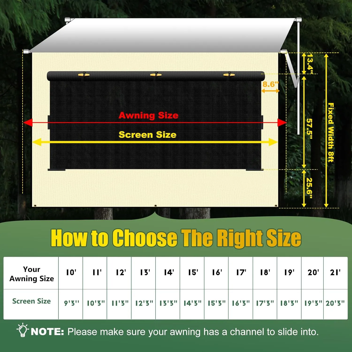 Upgraded RV Awning Sun Shade Screen with Privacy Curtain | UV Protection & Waterproof Polyester Fabric | Easy Installation for Campers, Trailers, Motorhomes (Beige, 8'X13'3'' for 14 ft Awning)