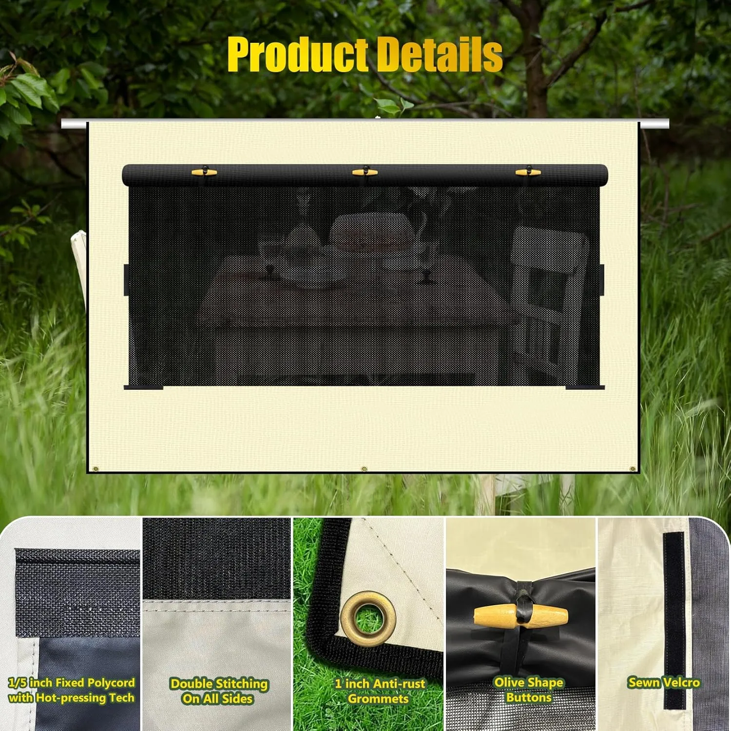 Upgraded RV Awning Sun Shade Screen with Privacy Curtain | UV Protection & Waterproof Polyester Fabric | Easy Installation for Campers, Trailers, Motorhomes (Beige, 8'X13'3'' for 14 ft Awning)