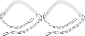 uxcell Purse Chain Strap, 24" 2Pcs Leather Iron Flat Chain Strap Handbag Chains Purse Handles Shoulder Replacement Strap, White Strap Silver Chain
