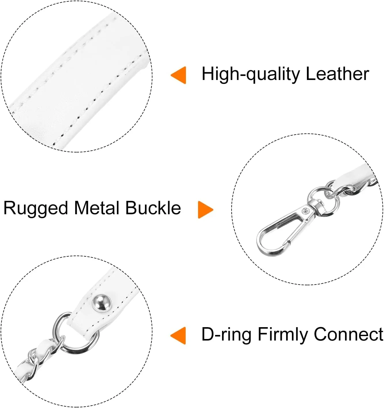 uxcell Purse Chain Strap, 24" 2Pcs Leather Iron Flat Chain Strap Handbag Chains Purse Handles Shoulder Replacement Strap, White Strap Silver Chain