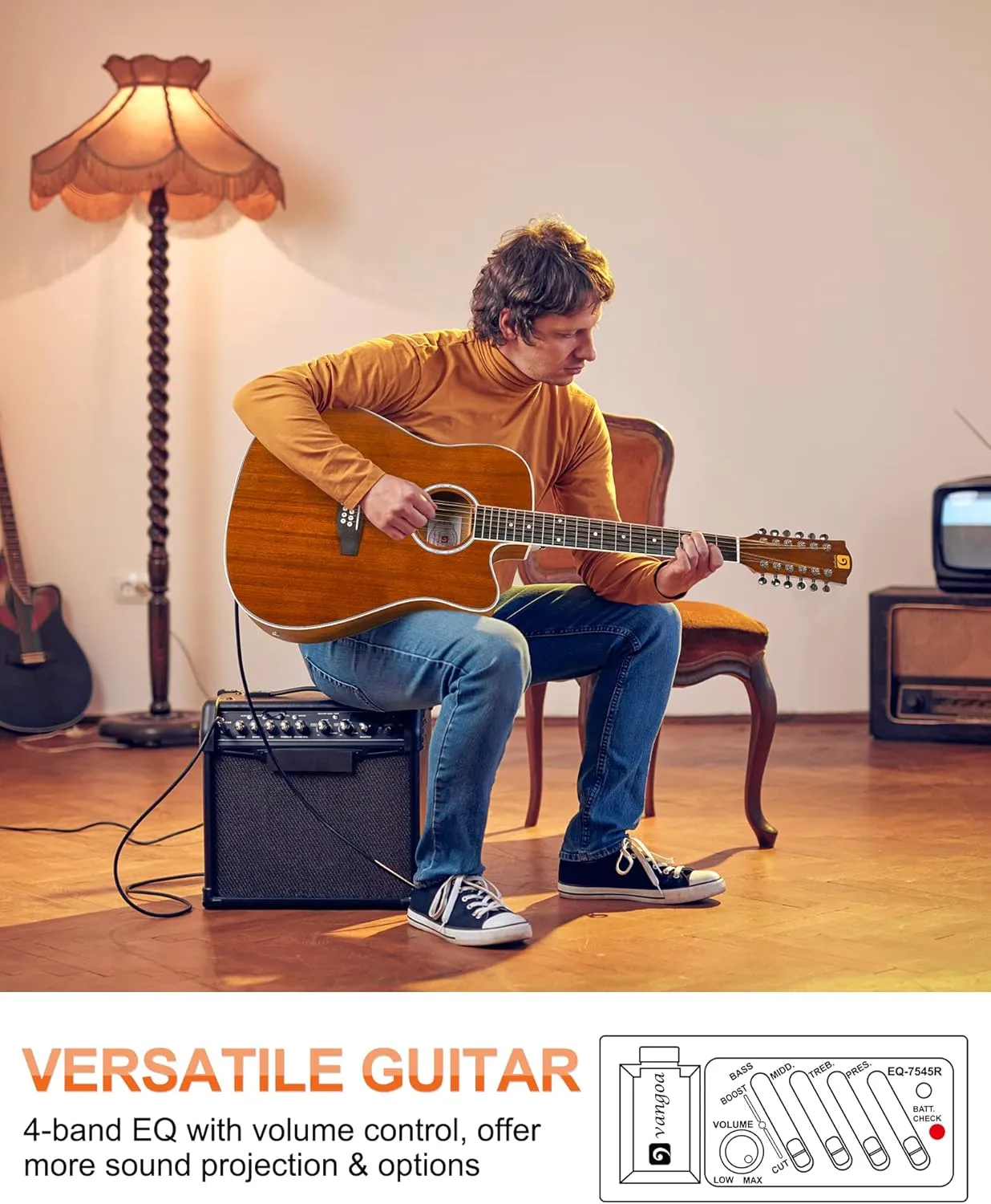 Vangoa 12 String Guitar, 12 String Acoustic Electric Guitar, 42 Inch Full Size Twelve String Guitar, Sapele Body for Beginners Teens Adults, Natural, Gloss