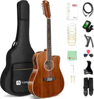 Vangoa 12 String Guitar, 12 String Acoustic Electric Guitar, 42 Inch Full Size Twelve String Guitar, Sapele Body for Beginners Teens Adults, Natural, Gloss