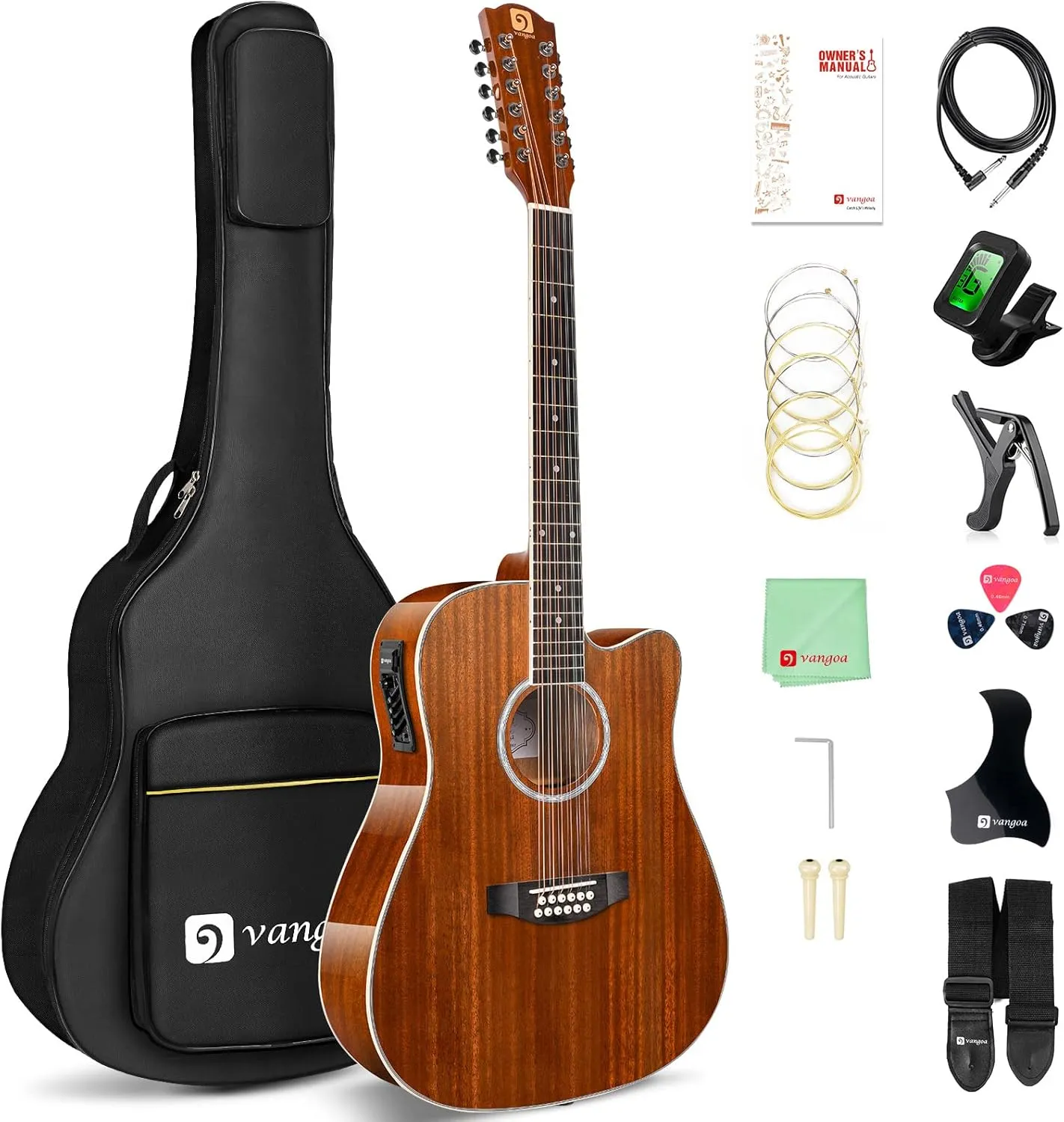 Vangoa 12 String Guitar, 12 String Acoustic Electric Guitar, 42 Inch Full Size Twelve String Guitar, Sapele Body for Beginners Teens Adults, Natural, Gloss