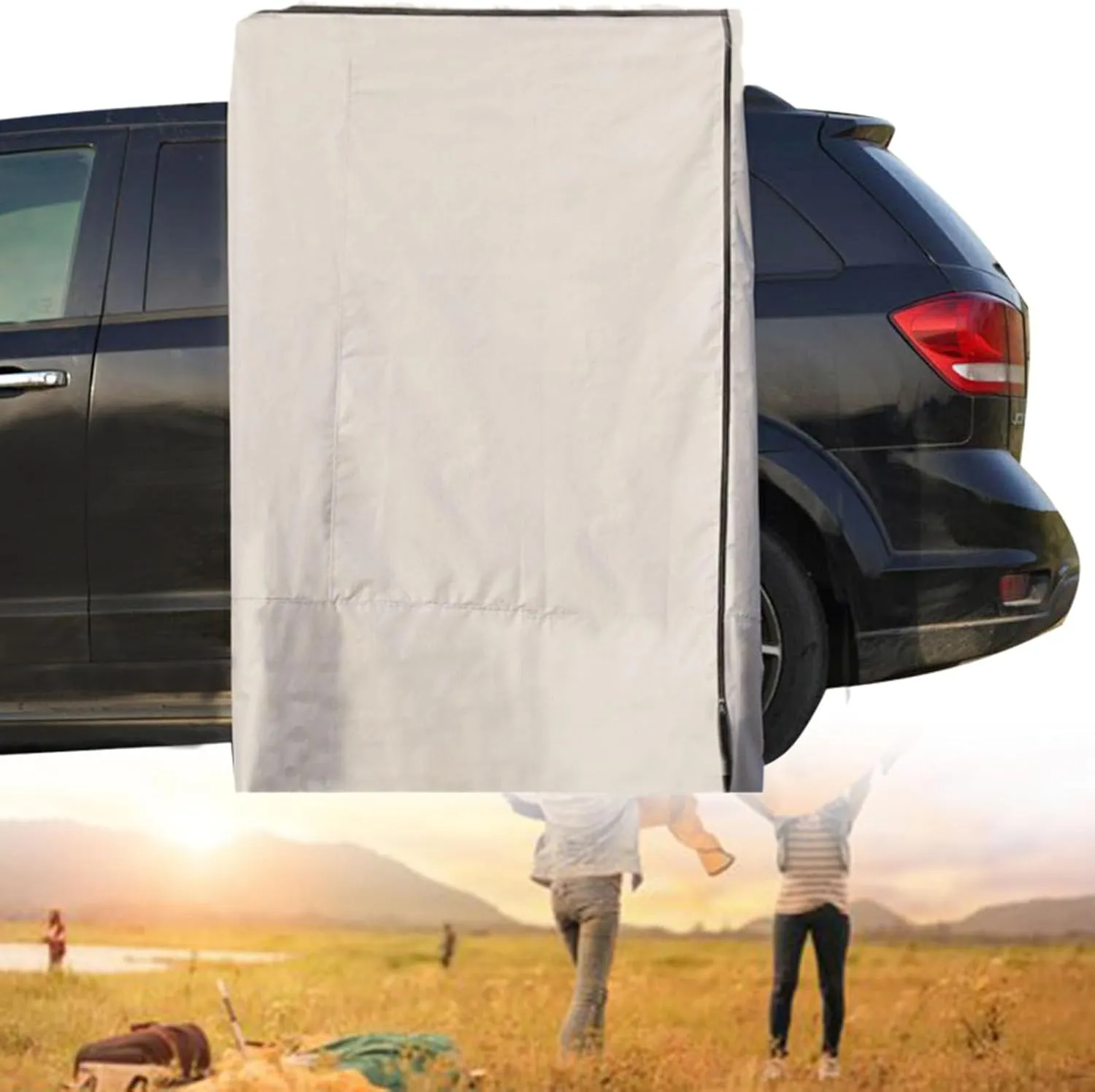 Vehicle Side Shower Tent with Roof, Portable Privacy Shower Bathroom with LED Light, Outdoor Camping Awning Shower Room (100x100x200cm)